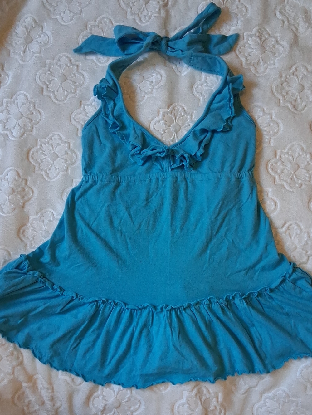 Moda International Teal Halter Ruffle Tunic Top